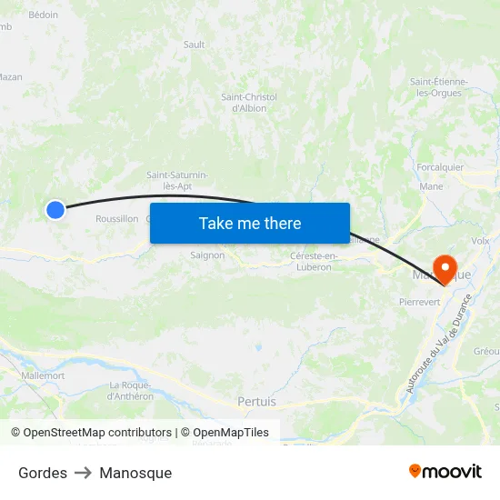 Gordes to Manosque map