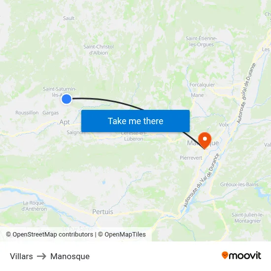 Villars to Manosque map