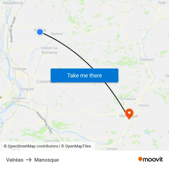 Valréas to Manosque map