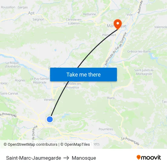 Saint-Marc-Jaumegarde to Manosque map