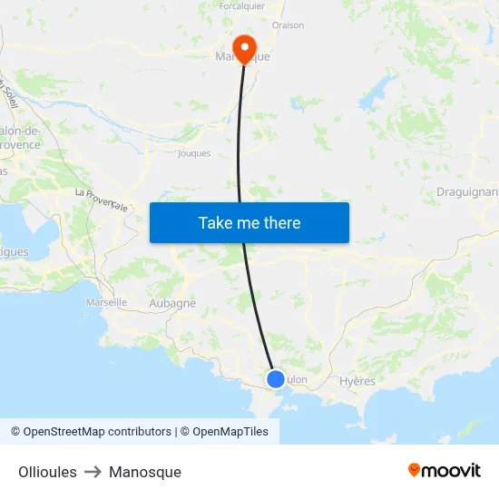 Ollioules to Manosque map