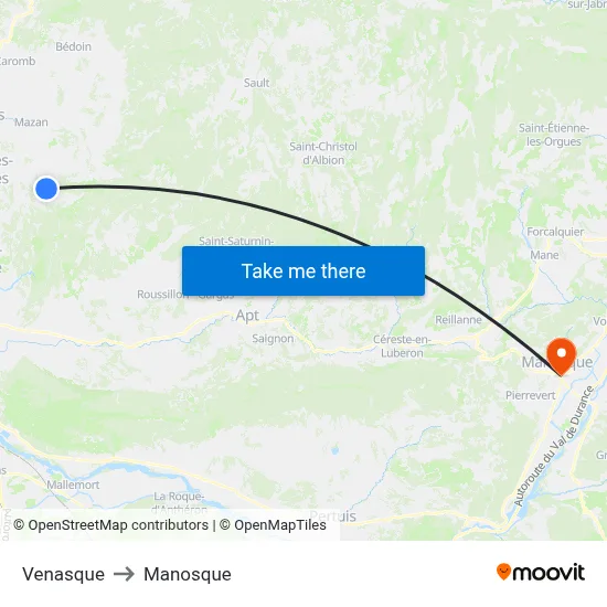Venasque to Manosque map