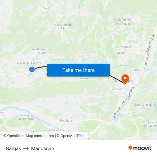Gargas to Manosque map