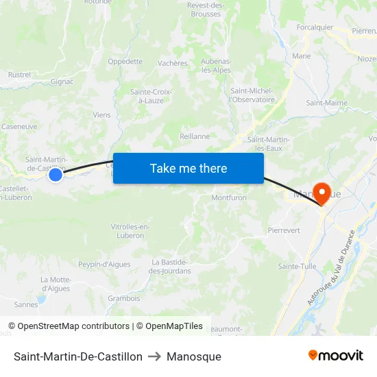Saint-Martin-De-Castillon to Manosque map