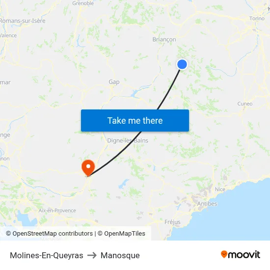 Molines-En-Queyras to Manosque map