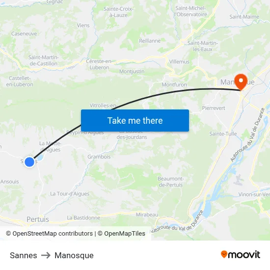 Sannes to Manosque map