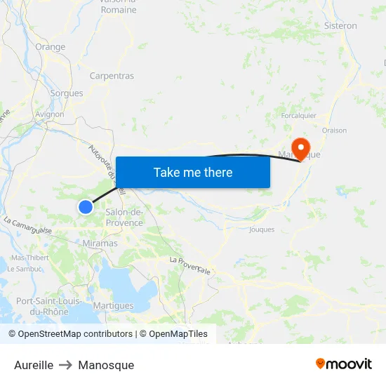 Aureille to Manosque map