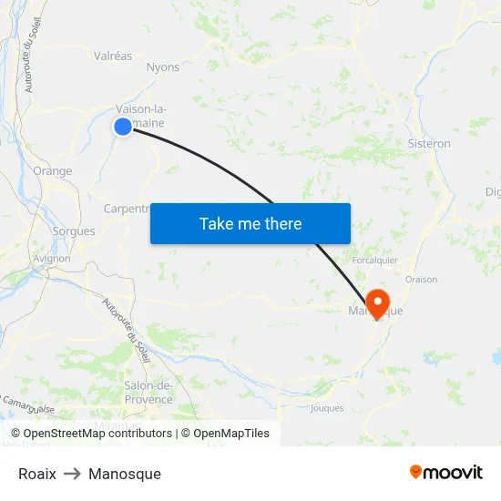Roaix to Manosque map