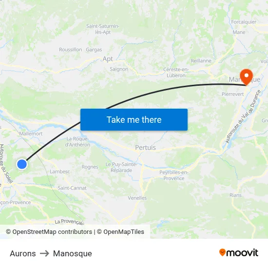Aurons to Manosque map