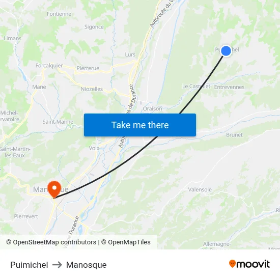 Puimichel to Manosque map