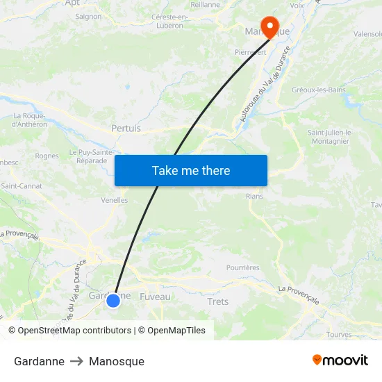 Gardanne to Manosque map