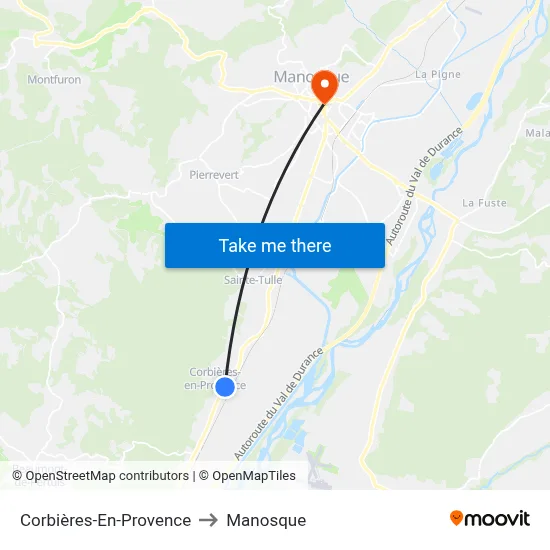 Corbières-En-Provence to Manosque map