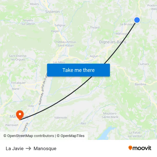 La Javie to Manosque map