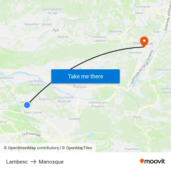 Lambesc to Manosque map