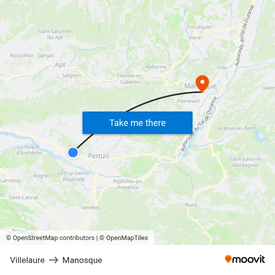 Villelaure to Manosque map