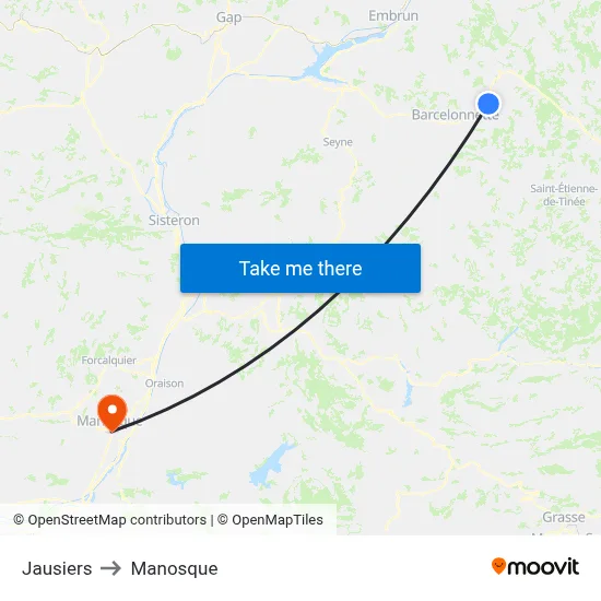 Jausiers to Manosque map