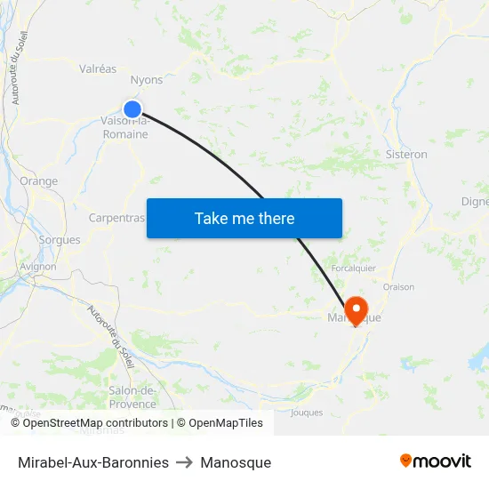 Mirabel-Aux-Baronnies to Manosque map