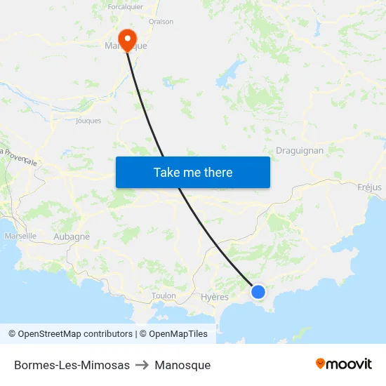 Bormes-Les-Mimosas to Manosque map