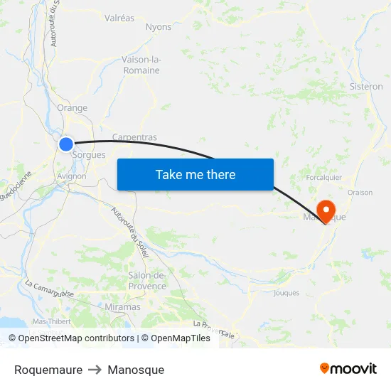 Roquemaure to Manosque map