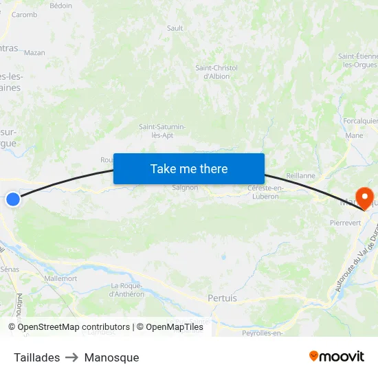 Taillades to Manosque map