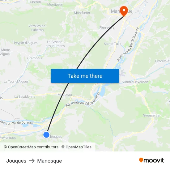 Jouques to Manosque map