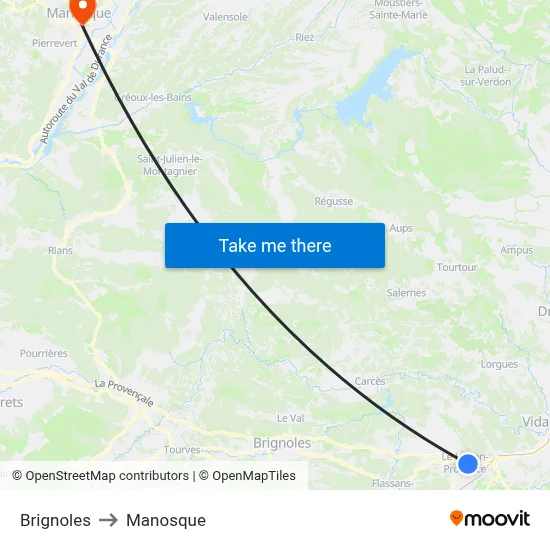 Brignoles to Manosque map