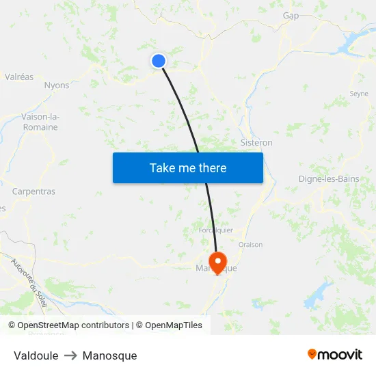 Valdoule to Manosque map