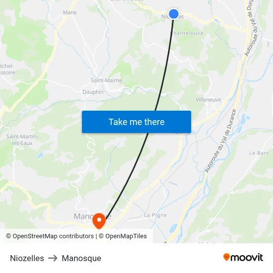 Niozelles to Manosque map