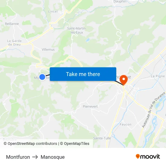 Montfuron to Manosque map