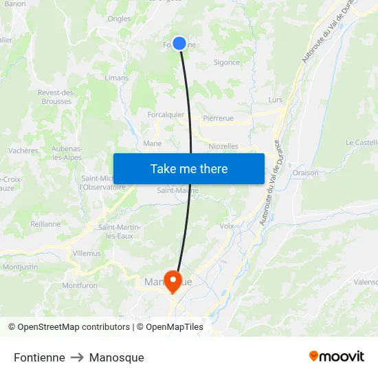 Fontienne to Manosque map