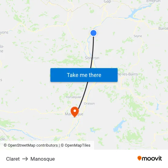 Claret to Manosque map