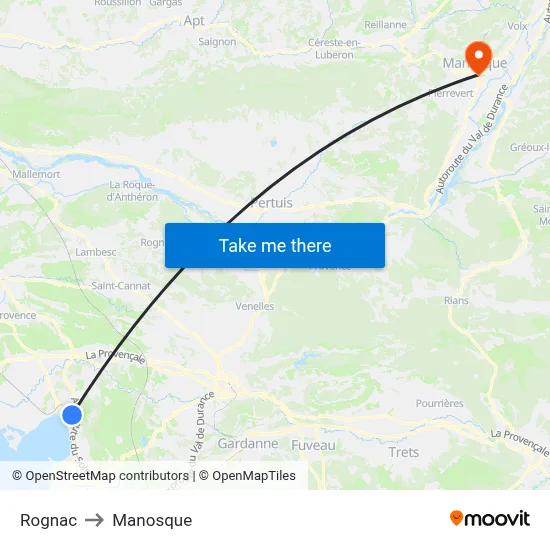 Rognac to Manosque map