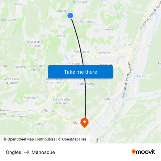 Ongles to Manosque map