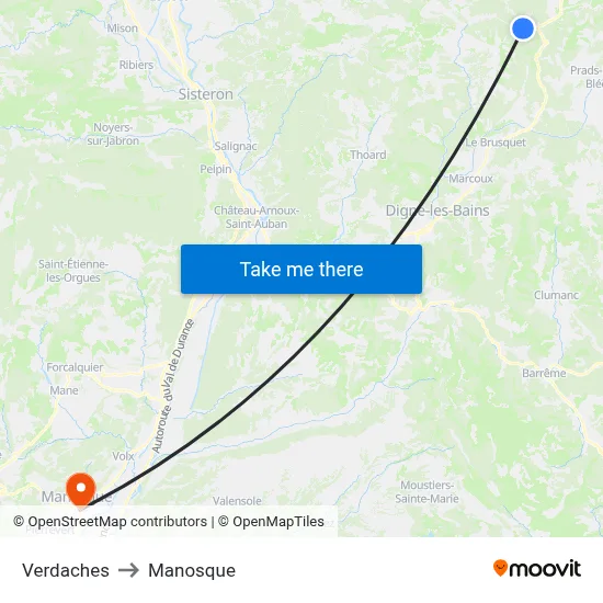 Verdaches to Manosque map