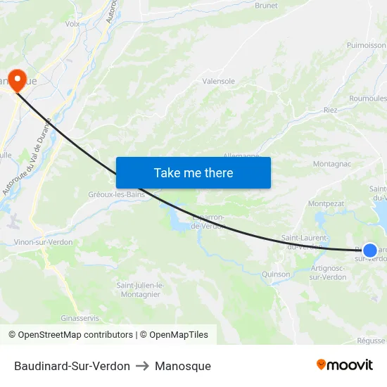 Baudinard-Sur-Verdon to Manosque map