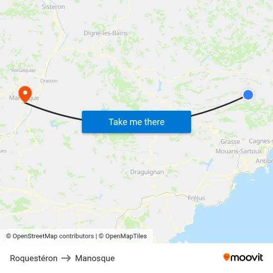 Roquestéron to Manosque map