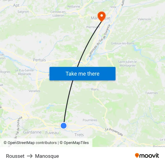 Rousset to Manosque map