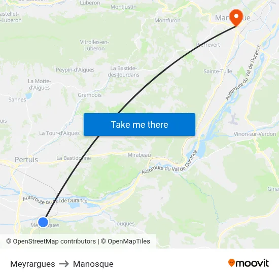 Meyrargues to Manosque map