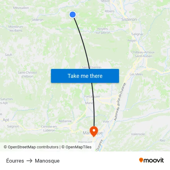 Éourres to Manosque map