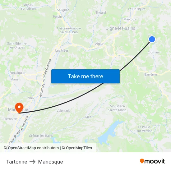 Tartonne to Manosque map