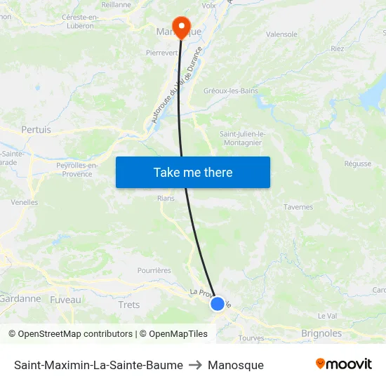 Saint-Maximin-La-Sainte-Baume to Manosque map