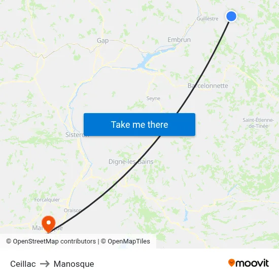 Ceillac to Manosque map