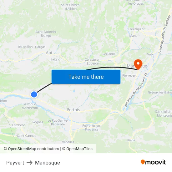 Puyvert to Manosque map