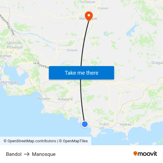 Bandol to Manosque map
