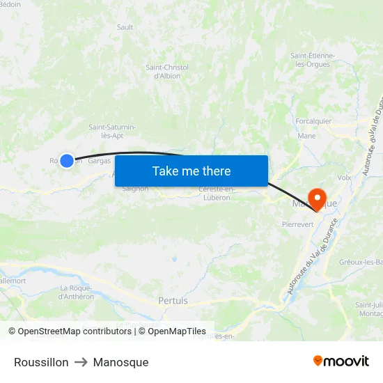 Roussillon to Manosque map