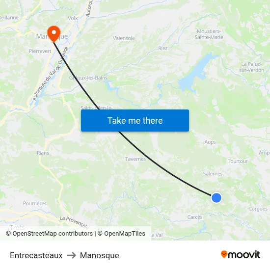 Entrecasteaux to Manosque map