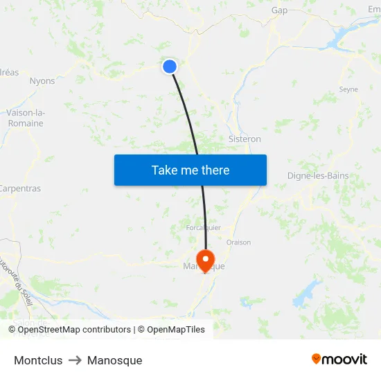 Montclus to Manosque map
