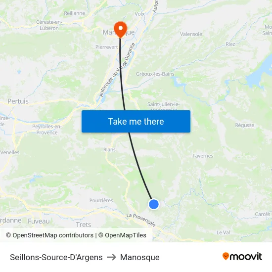 Seillons-Source-D'Argens to Manosque map
