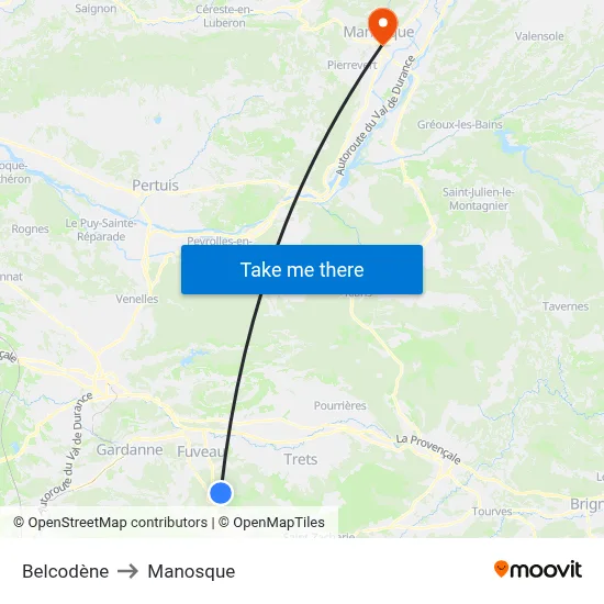 Belcodène to Manosque map