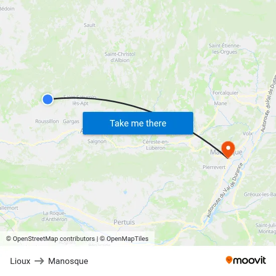 Lioux to Manosque map